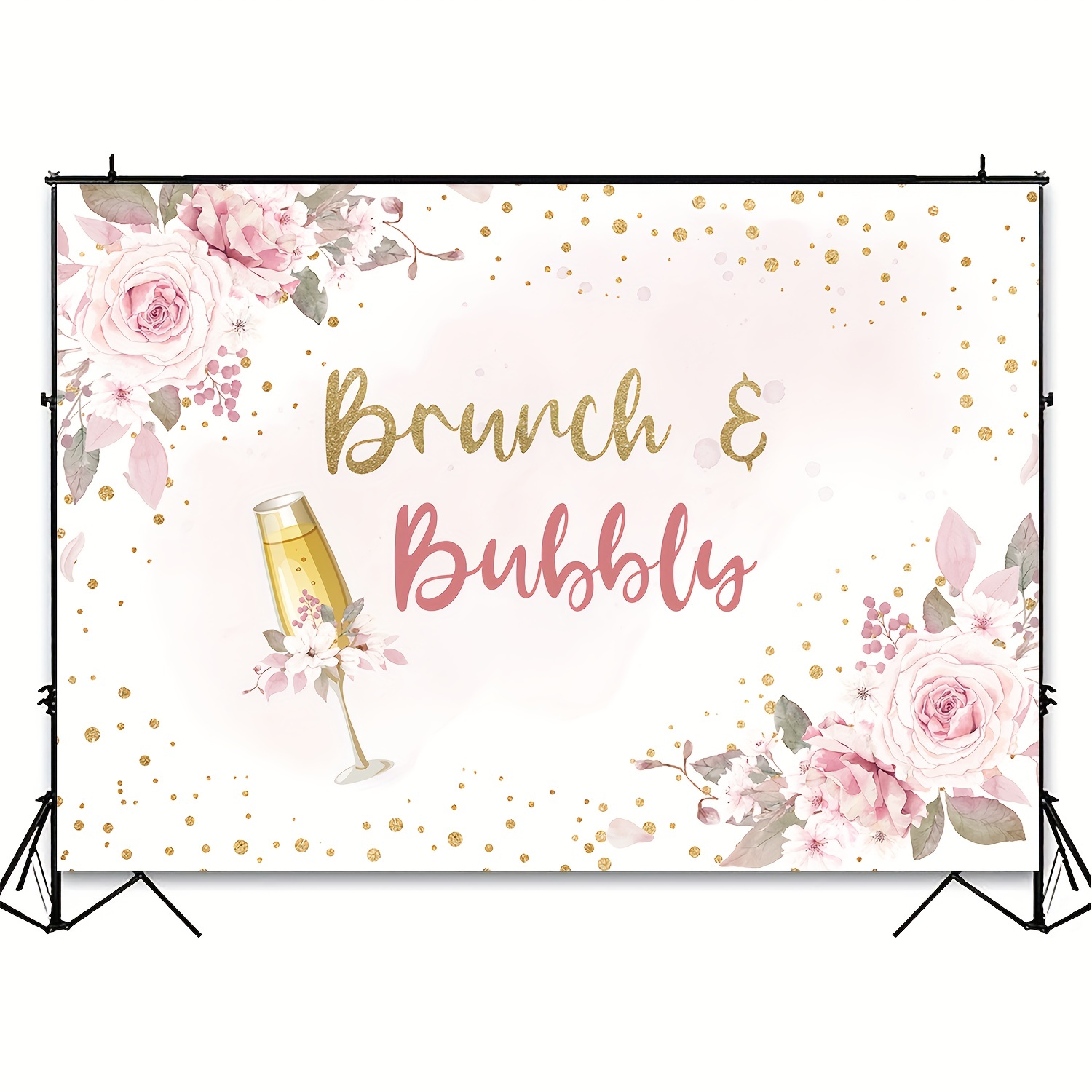 Brunch And Bubbles Bridal Shower Party Backdrop Floral Gold