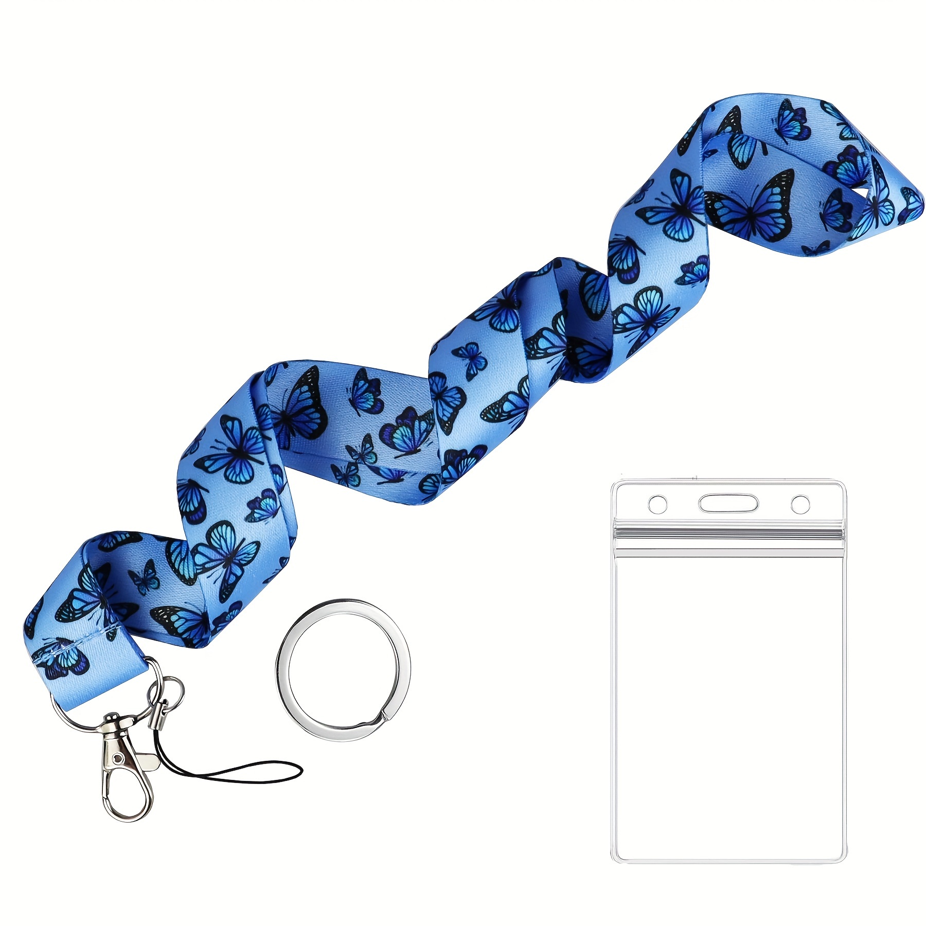 1pc * Neck Lanyard With ID Badge Holder For Keys Keychain, Blue Monarch  Butterfly Teacher Lanyard With Clear Plastic ID Card Holder Phone Lanyard