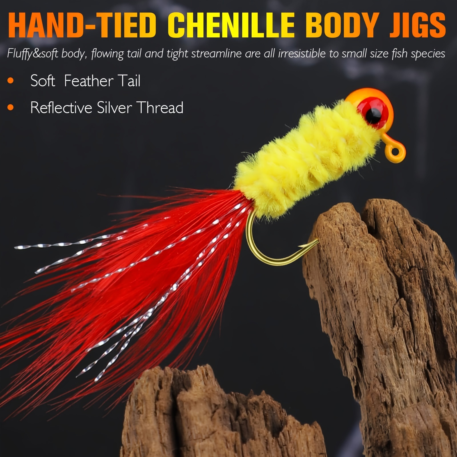 * 10pcs 0.8/1.75g (0.03/0.06oz ) Crappie Jigs, Jig Heads Fishing Bait With  Feather For Ice Or Fly Fishing, Fishing Hair Jigs For Panfish Sunfish