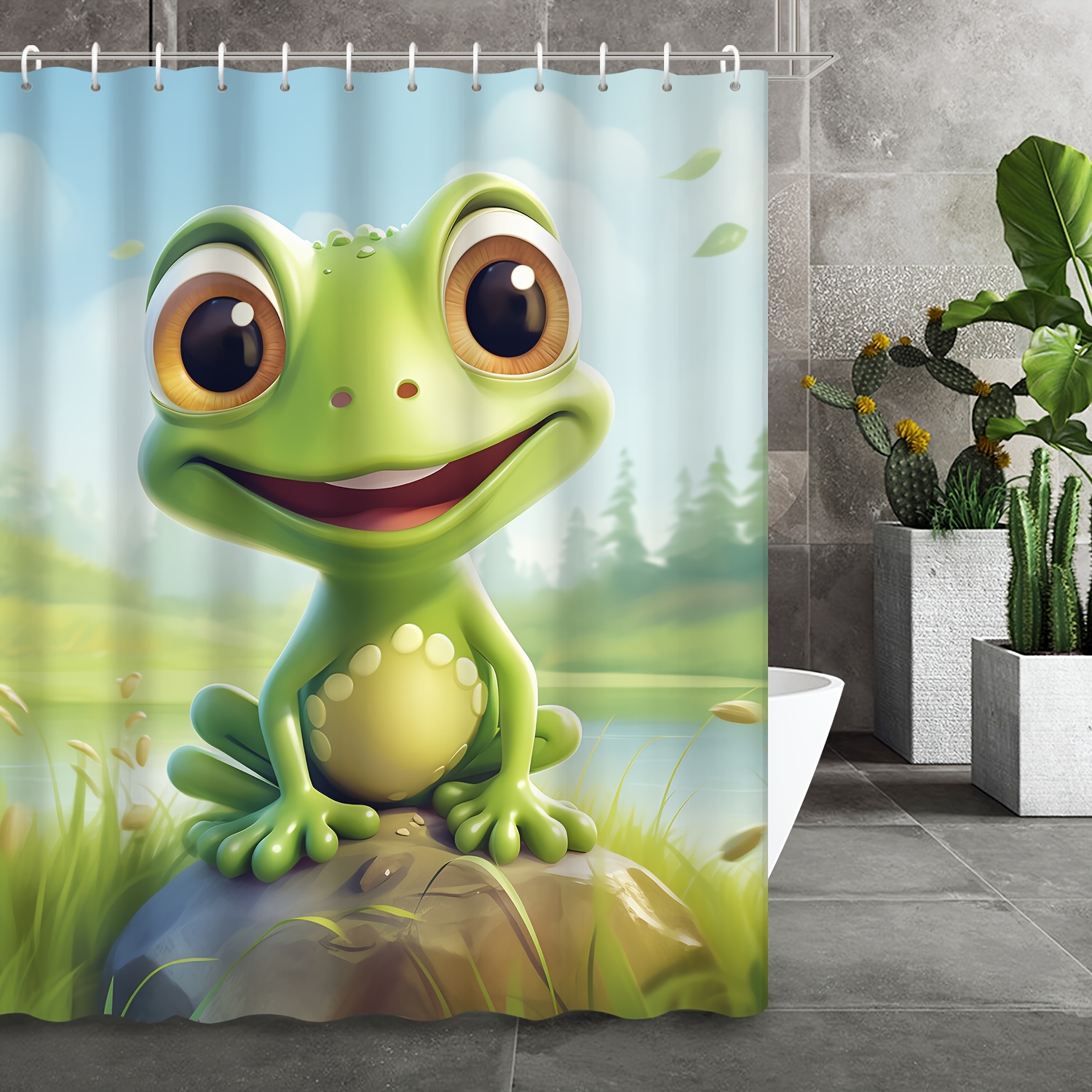 Cute Frog Pattern Shower Curtain Water resistant Shower - Temu