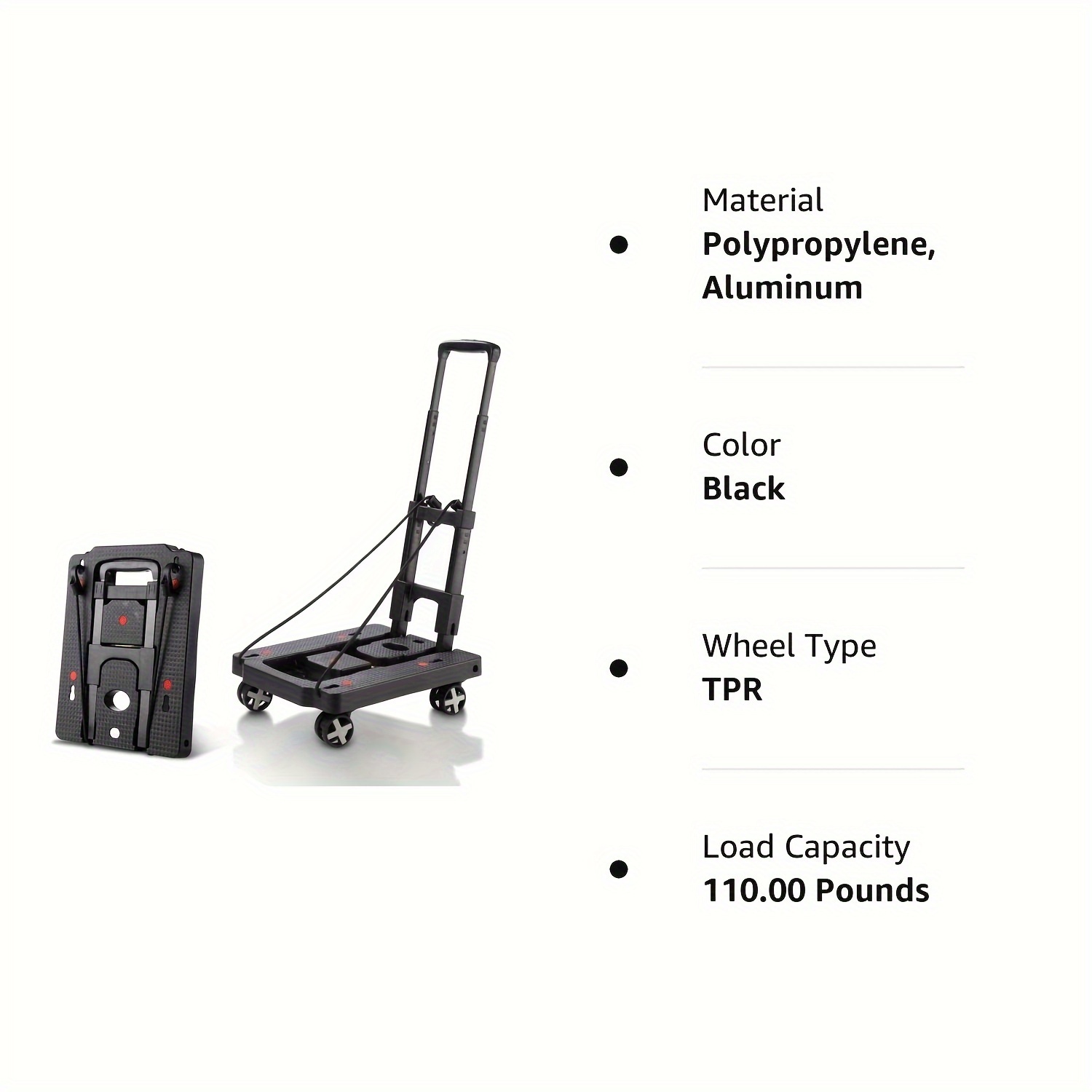 folding hand truck lightweight dolly foldable luggage cart with 4 rotating wheels utility cart with adjustable handle collapsible dolly for moving travel shopping airport office