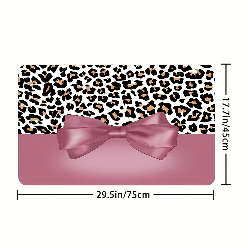 Leopard Bow Shower Curtain Set with Non Slip Bathroom Rug