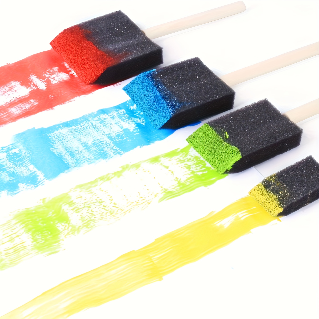4pcs Wooden Handle Paint Sponge Brush Set, Simple Multi-purpose Paint Brush  For Kid DIY Paint Craft Painting
