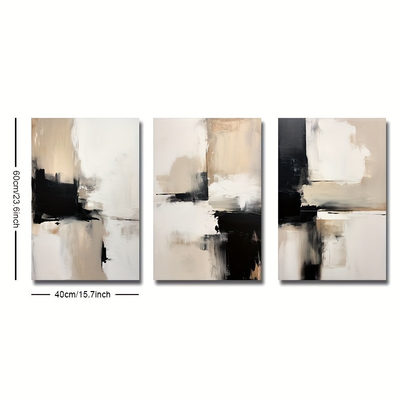 2d Flat, Set Of 3 Unframed Contemporary Abstract Art Painting Black Beige Minimalist Wall Poster Canvas Print Modern Room Bedroom Office Room Decoration,no Frame