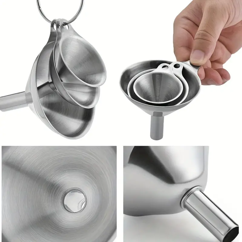 Lakatay Stainless Steel Funnels, 3pcs Mini Filling Kitchen Funnel, Sizes Large to Small Funnels for Transferring Essential Oils, Liquid, Fluid, Dry