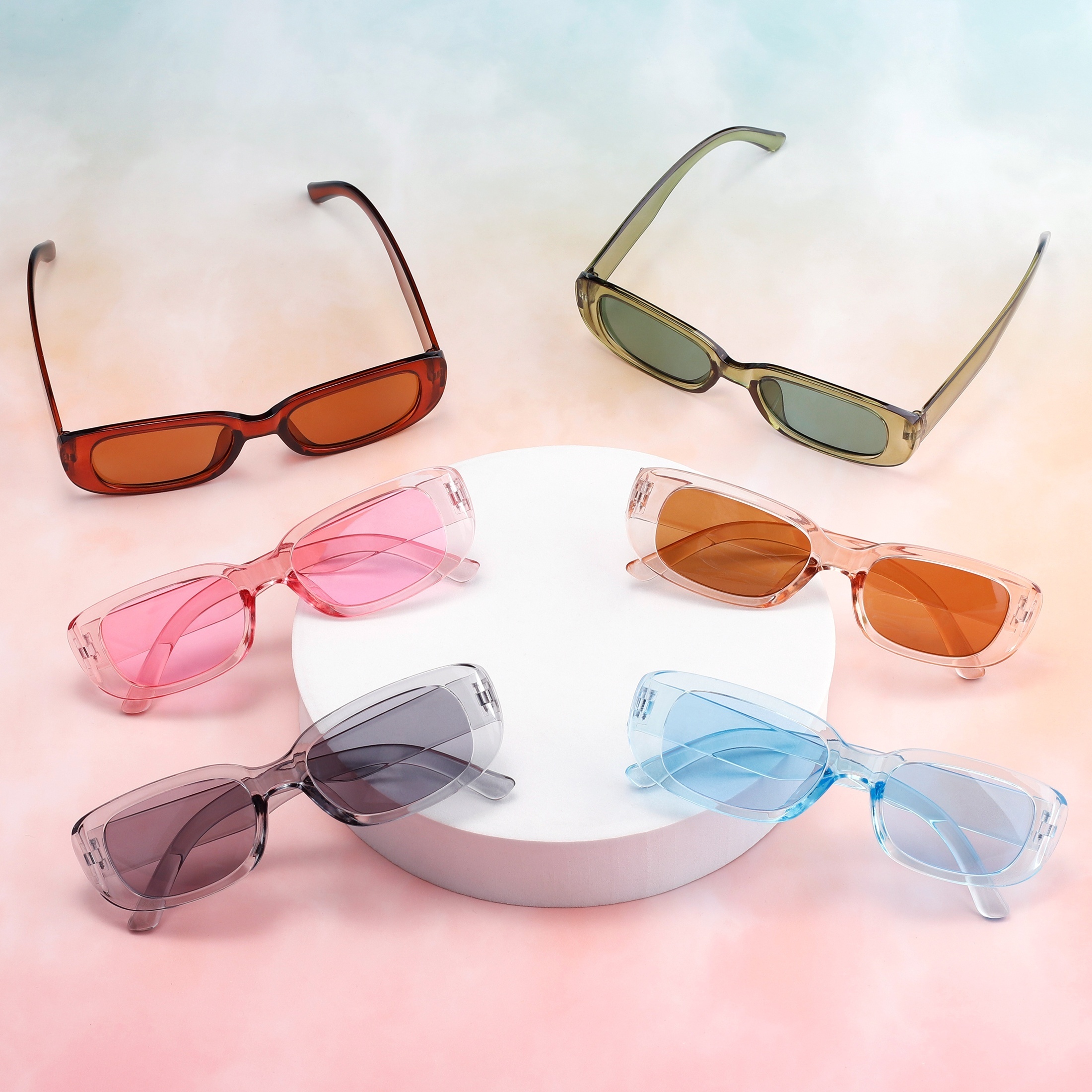 

6pcs Y2k Rectangle Fashion For Women Men Cute Candy Color Sun Shades For Beach Party Club