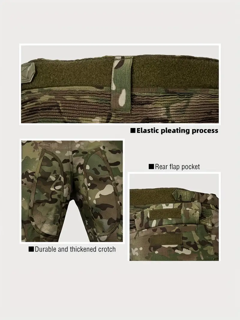 2-piece Men s Camouflage Pattern Tactical Suit, Men s Long Sleeve Stand Collar Sports Training Gear Shirt With Zipper & Flap Pocket Pants Set details 6