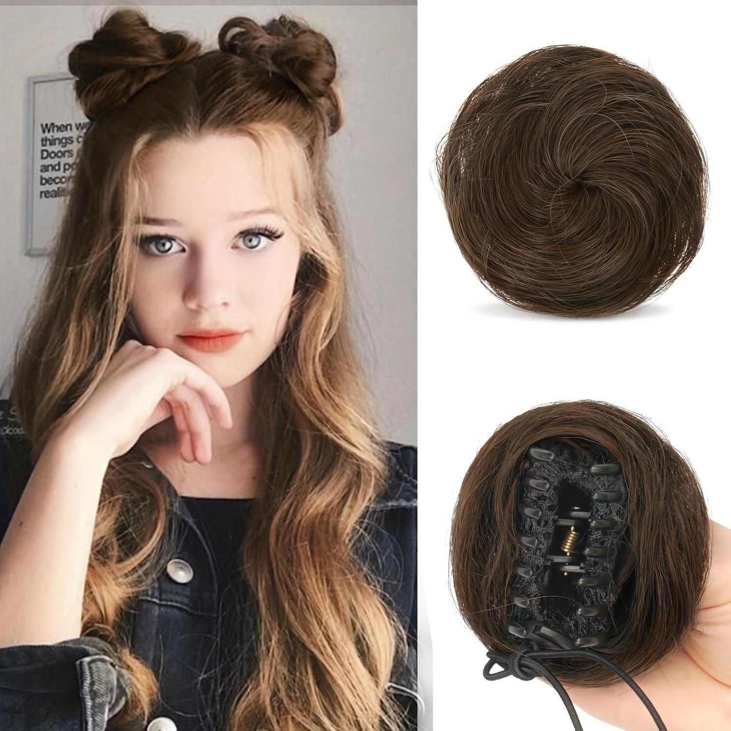 Claw Clip In Messy Hair Bun Cat Ears Hair Donut Chignon Mini Temu