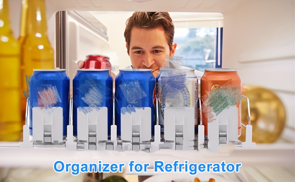 Dispensador de latas de soda para refrigerador, organizador de bebidas  autoempujable para refrigerador, ancho ajustable, dispensador de botellas  de