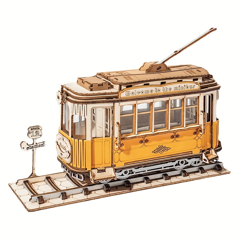 145pcs TG505 Tram 3D Puzzle Jouet Créatif Fait À La Main DIY Modèle  D'assemblage De Jouet Éducatif Cadeau, Ornement D'assemblage En Bois Simulé  Difficile Modèle D'assemblage (5,8 * 18 * 14cm) 