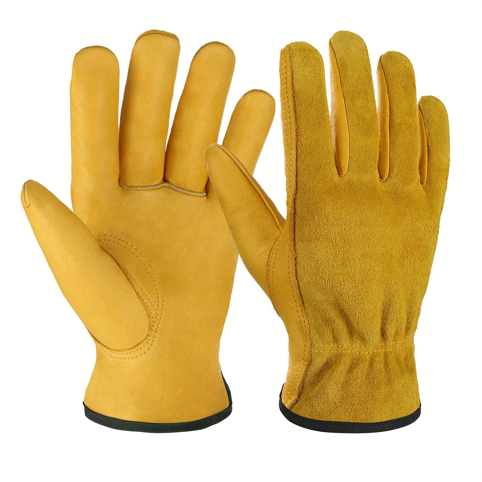Leather Work Gloves With Reinforced Palm For Men & Women, Stretchable Wrist  Rigger Glove For Driver, Construction, Yardwork, Gardening Father's Day  Gift - Temu