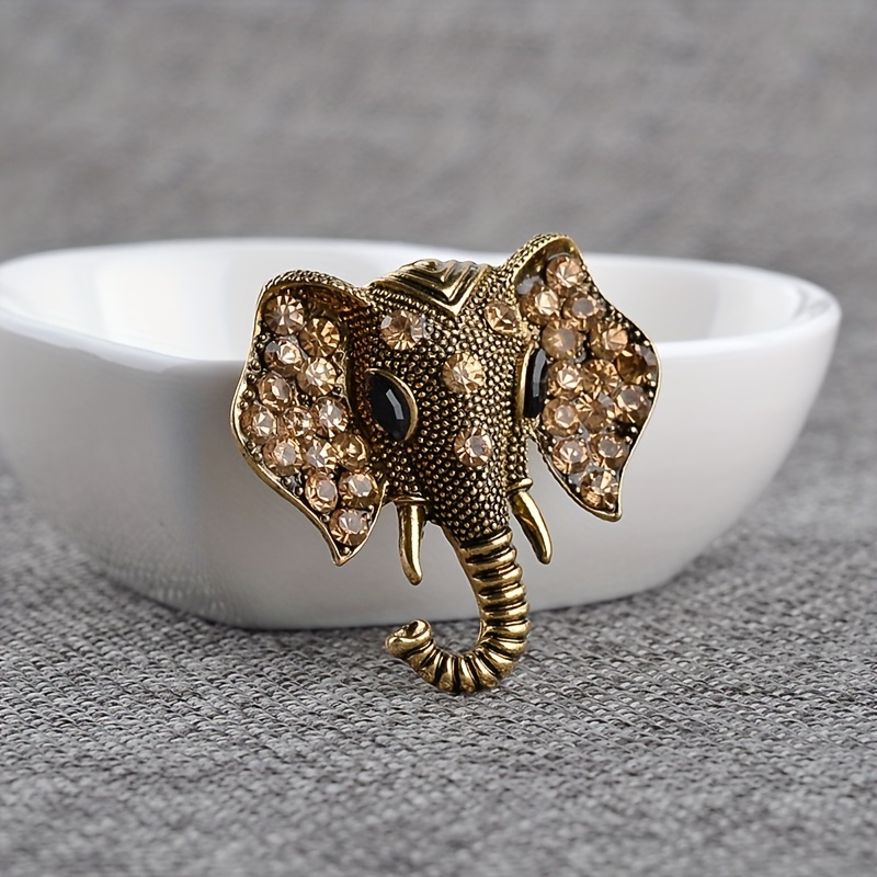 Elephant Retro Rhinestone Brooch Pin for Women