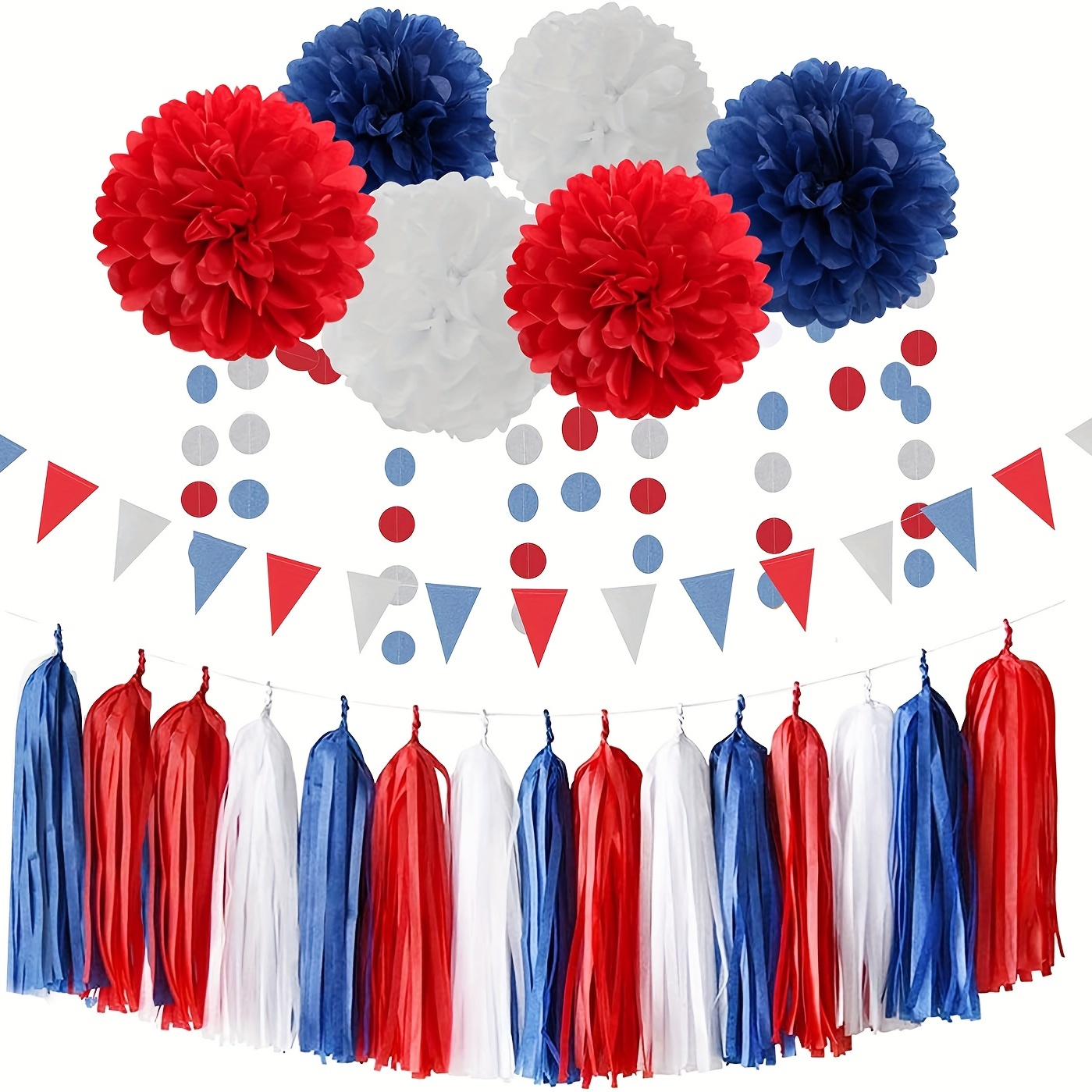 Tissue Tassel Garland Red Blue White 4th July Usa America - Temu