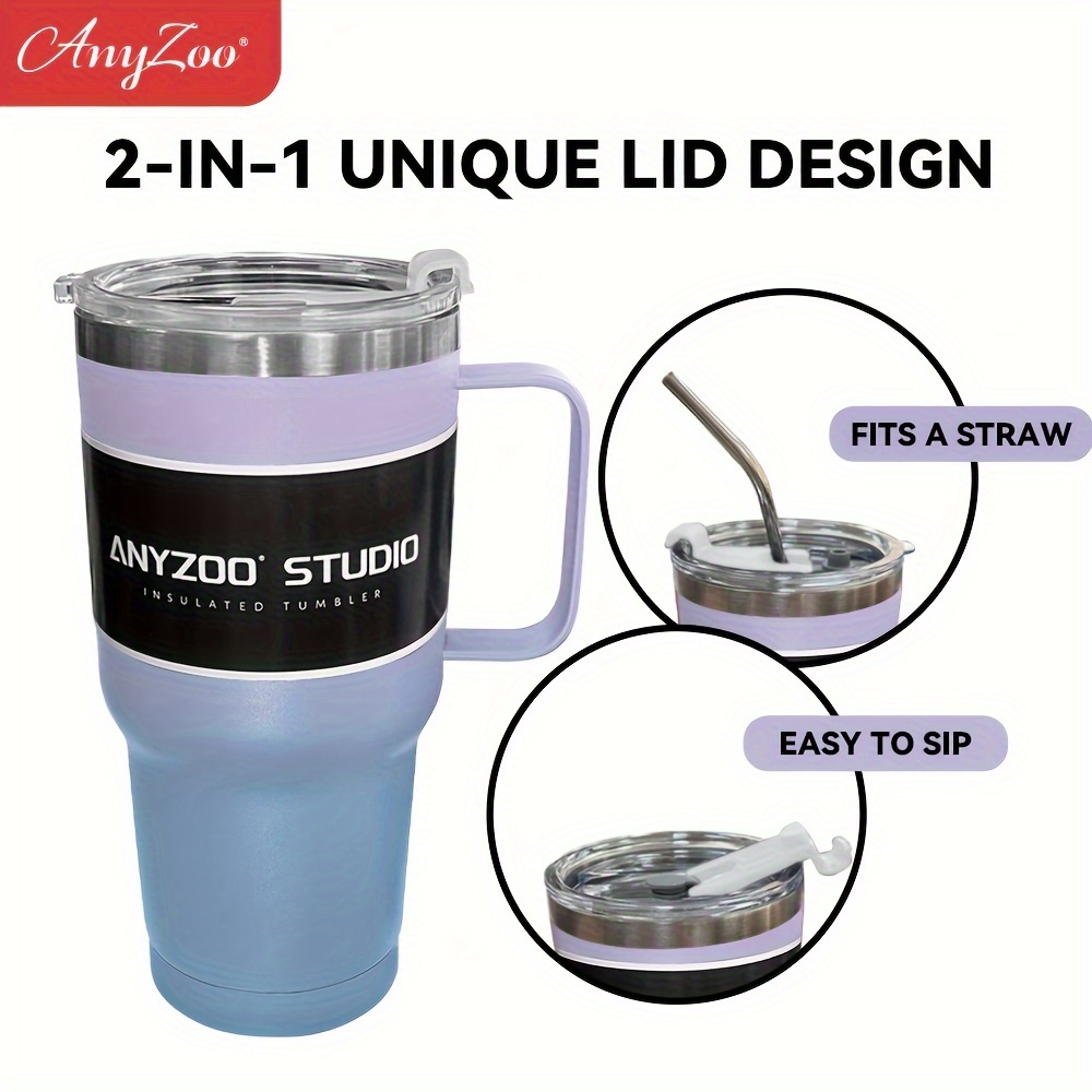 Anyzoo Stainless Steel Tumbler With Lid And Straw - Temu