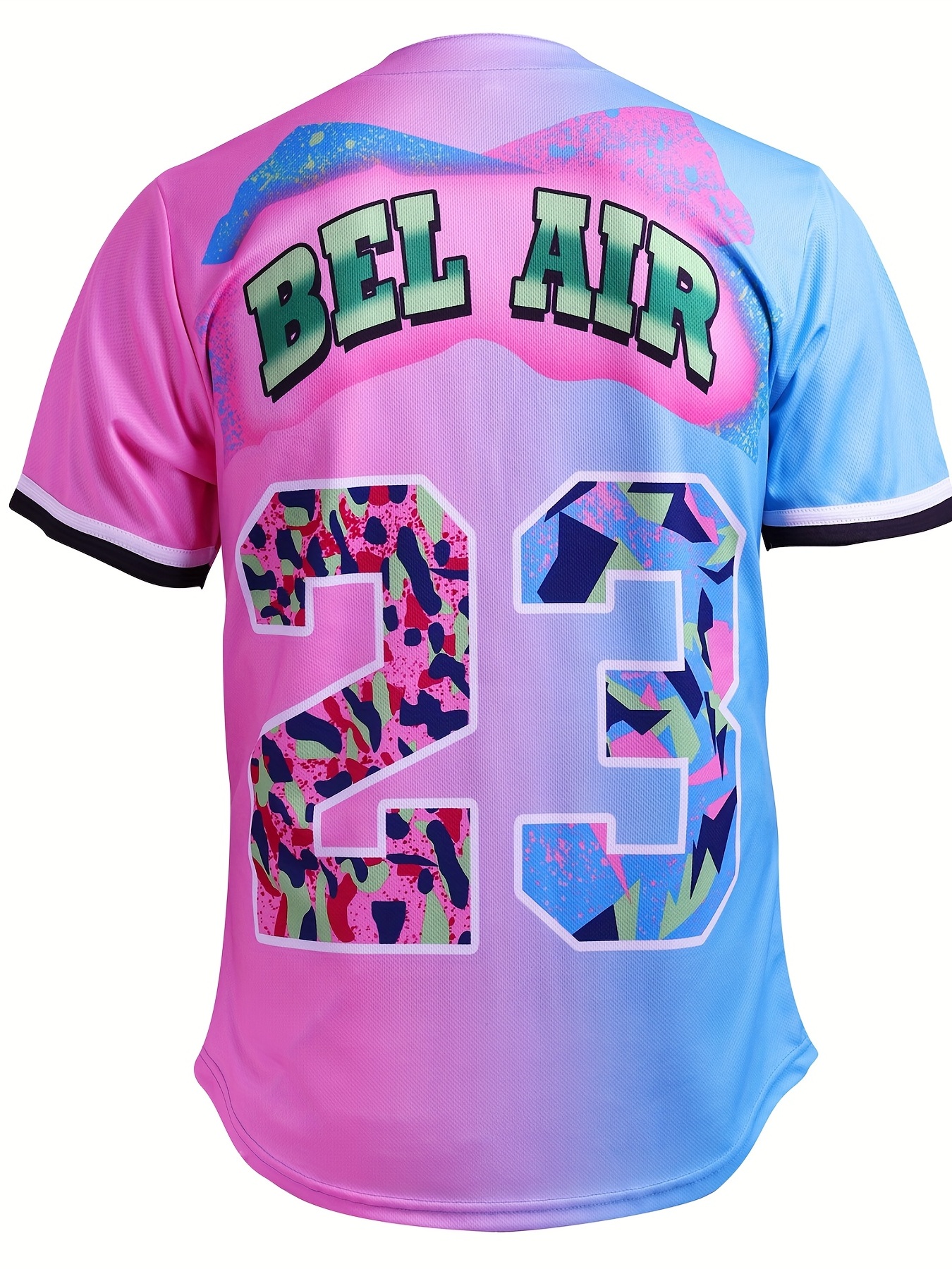 Men's Bel Air #23 Baseball Jersey, 90's City Theme Party Clothing, Hip Hop  Fashion Color Block Button Up Short Sleeve Shirt Suitable For Birthday  Parties - Temu