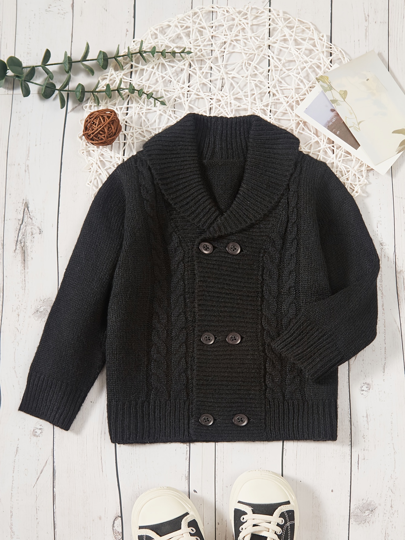 Men's Double Breasted Shawl Cable Knit Cardigan