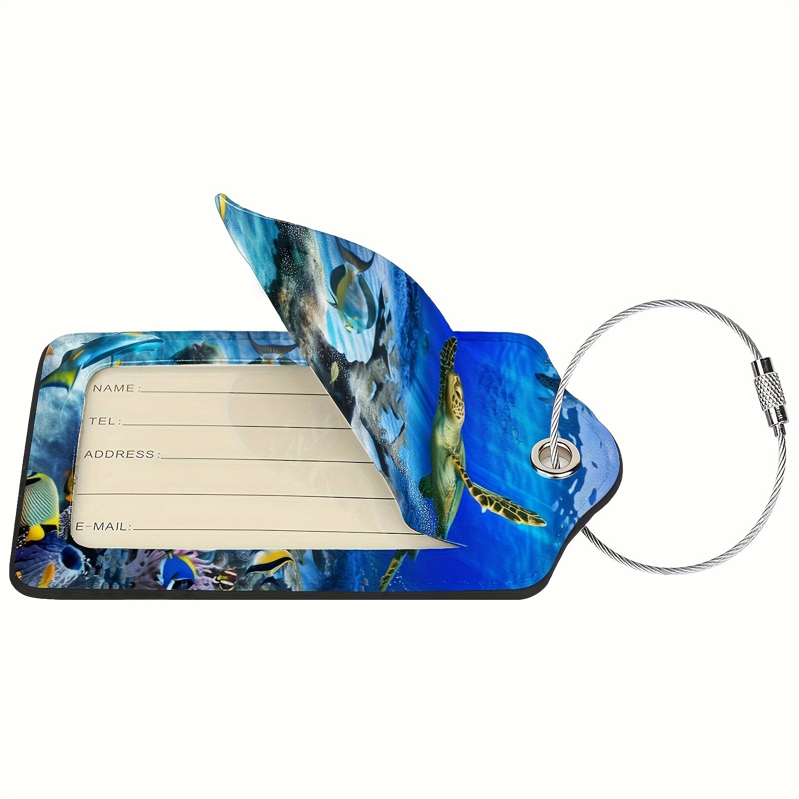 2pcs Sea Turtle Travel Accessories Luggage Tag, Creative Cute Marine Life  PU Leather ID Labels With Steel Loop Privacy Cover