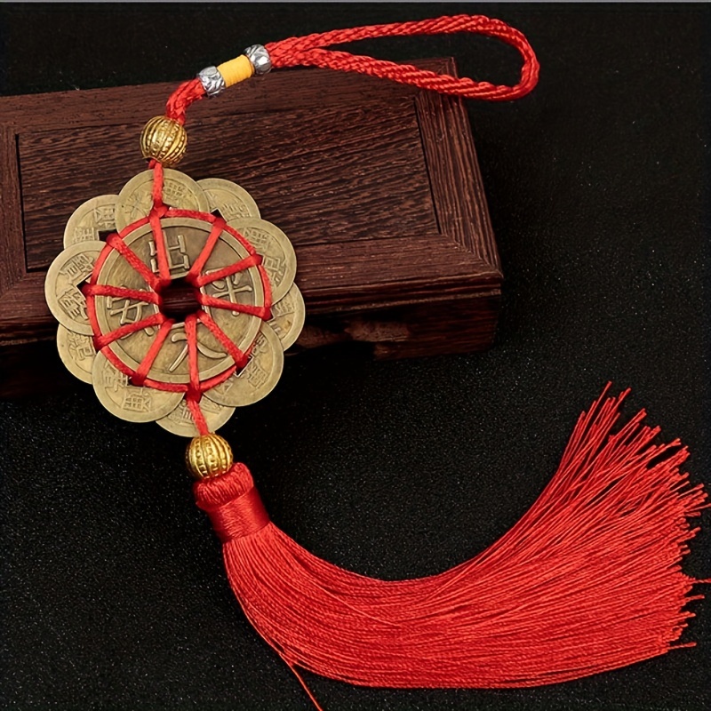 1pc feng shui lucky charm pendant ancient china coins prosperity protection tassel pendant wall hanging decoration for home room living room office decor for valentines day new year easter party decor