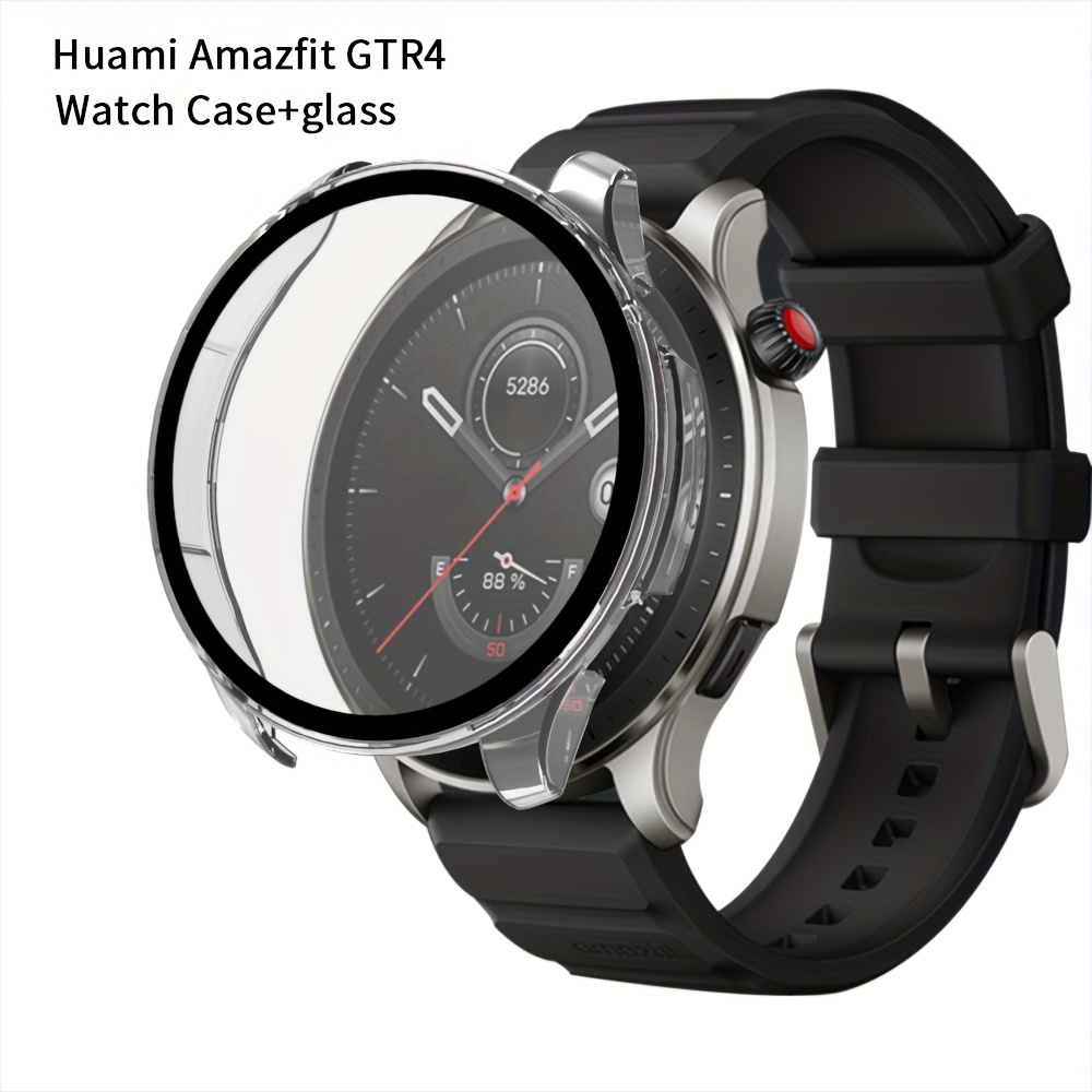 Compatible for Amazfit GTR 4 Watch Case, Scratch-Resistant Protective Case  Cover PC Case with HD Tempered Glass Screen Protector for Amazfit GTR 4