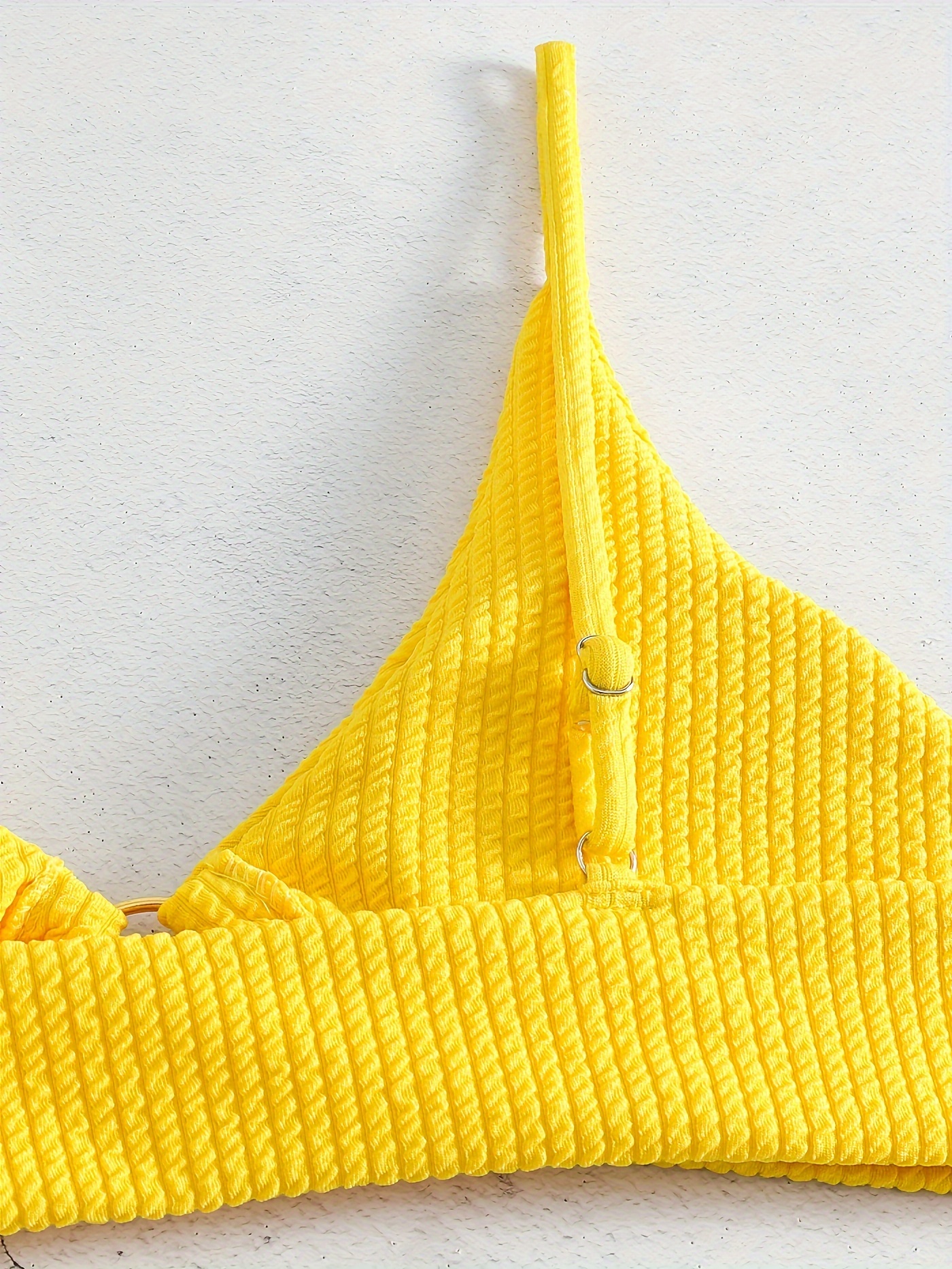 Ring Link Yellow Rib Knit Bikini Swimsuit V Neck Spaghetti - Temu Canada