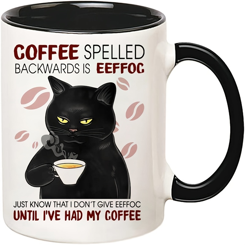 Portable Ceramic Coffee Cup Black Cat Design With Effoc - Temu