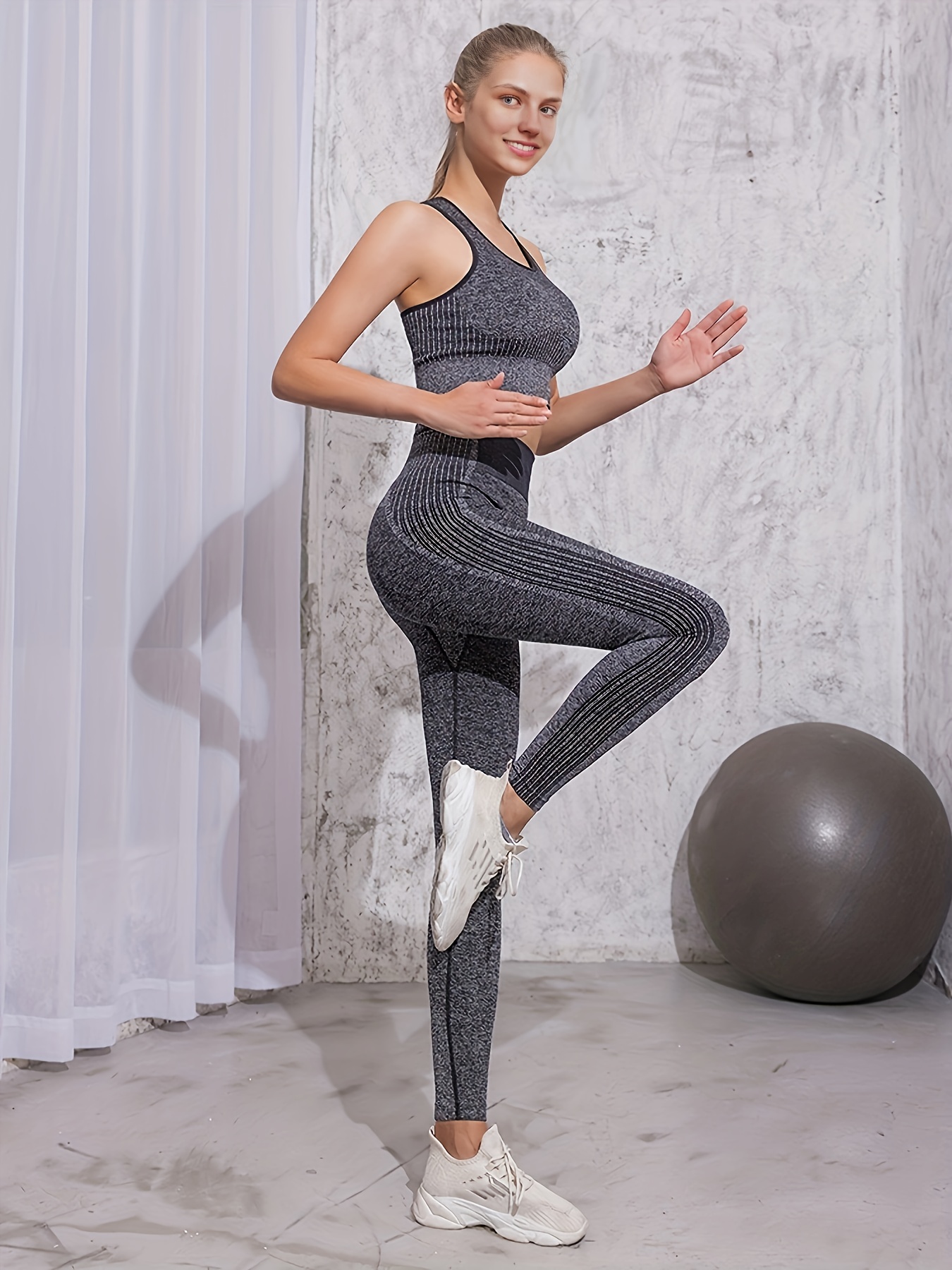 S Seamless Textured Yoga Sets Striped Solid Color - Temu Austria