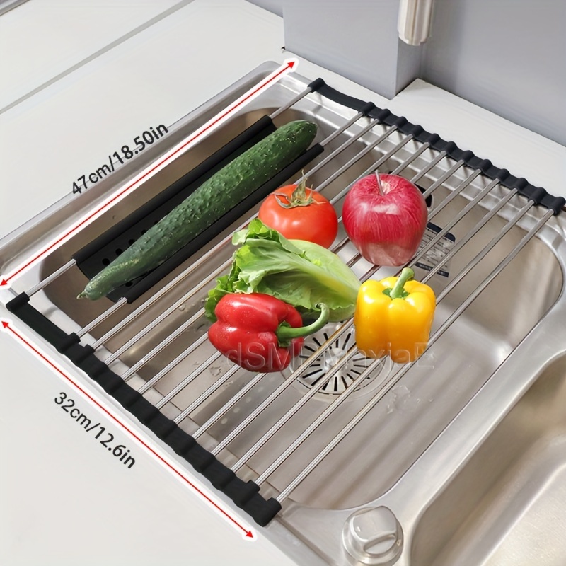 Dish Drying Rack Roll Up NO-Slip Silicone-coated and Dishes Drying Holder Stainless  Steel with Utensil Holder, Kitchen Multipurpose Sink Drainer, Heat  Resistant…