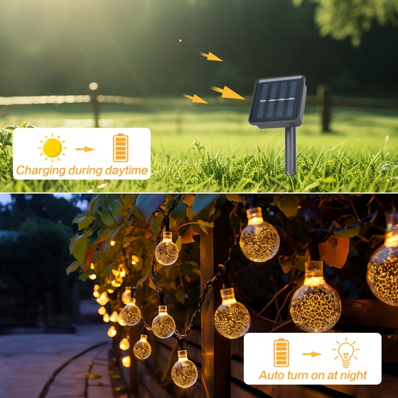 1pack 20/100/200 LED Crystal Globe Solar String Lights, Solar Outdoor Lights, With 8 Lighting Modes, Halloween Decorations Lights Outdoor For Garden Tree Patio Party Christmas Courtyard