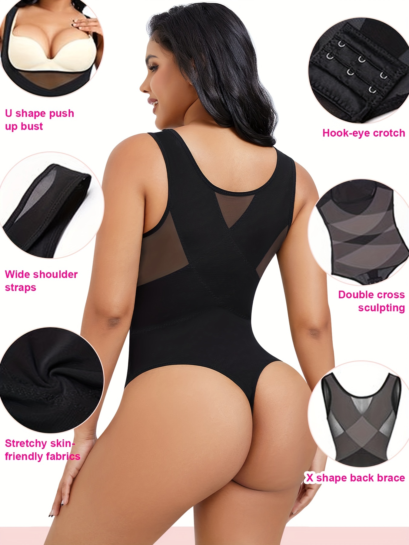 Bodysuit Open Bust, Compression Bodyshaper, Shapewear,Black,L