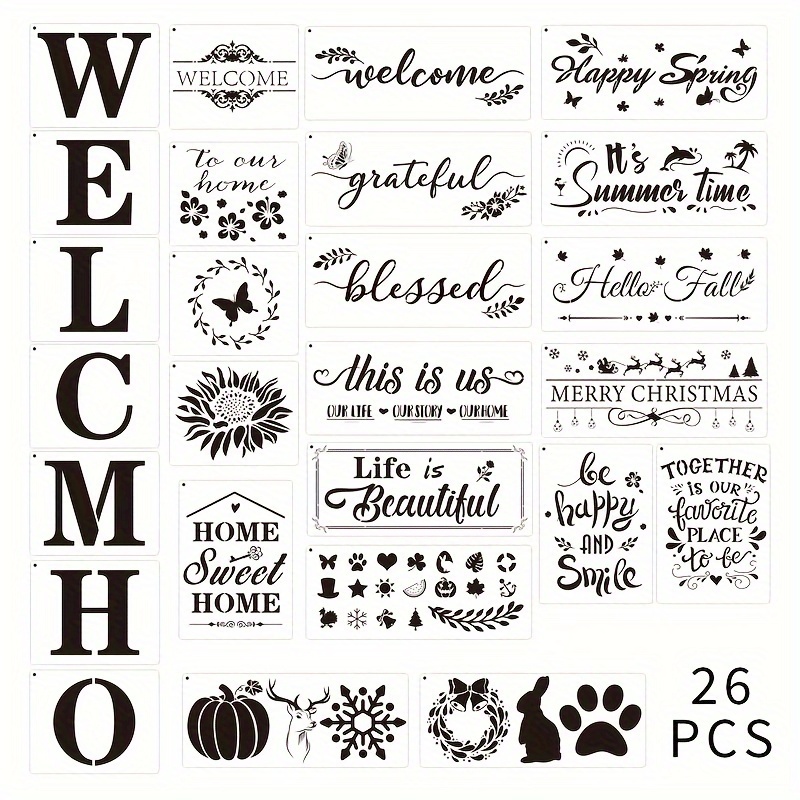 26 PCS Large Welcome Stencils Painting on Wood Home and Welcome