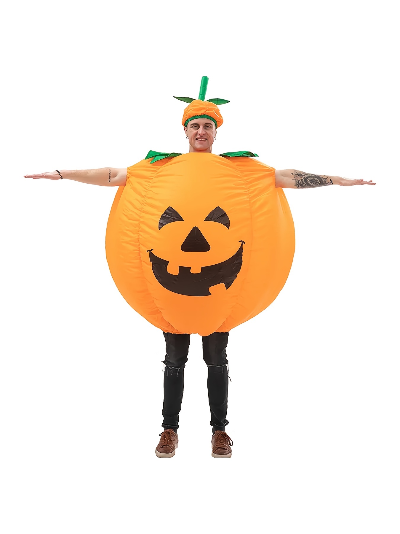 halloween pumpkin costumes for adult suitable for 150 190cm blow up pumpkins suit funny pumpkin face jumpsuit fancy dress for halloween party christmas masquerade without battery