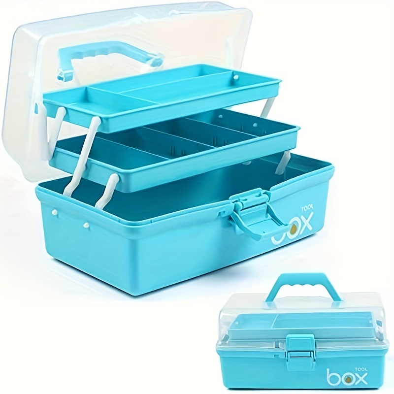 Three-layer Storage Box With Tray, Plastic Portable Folding Tool