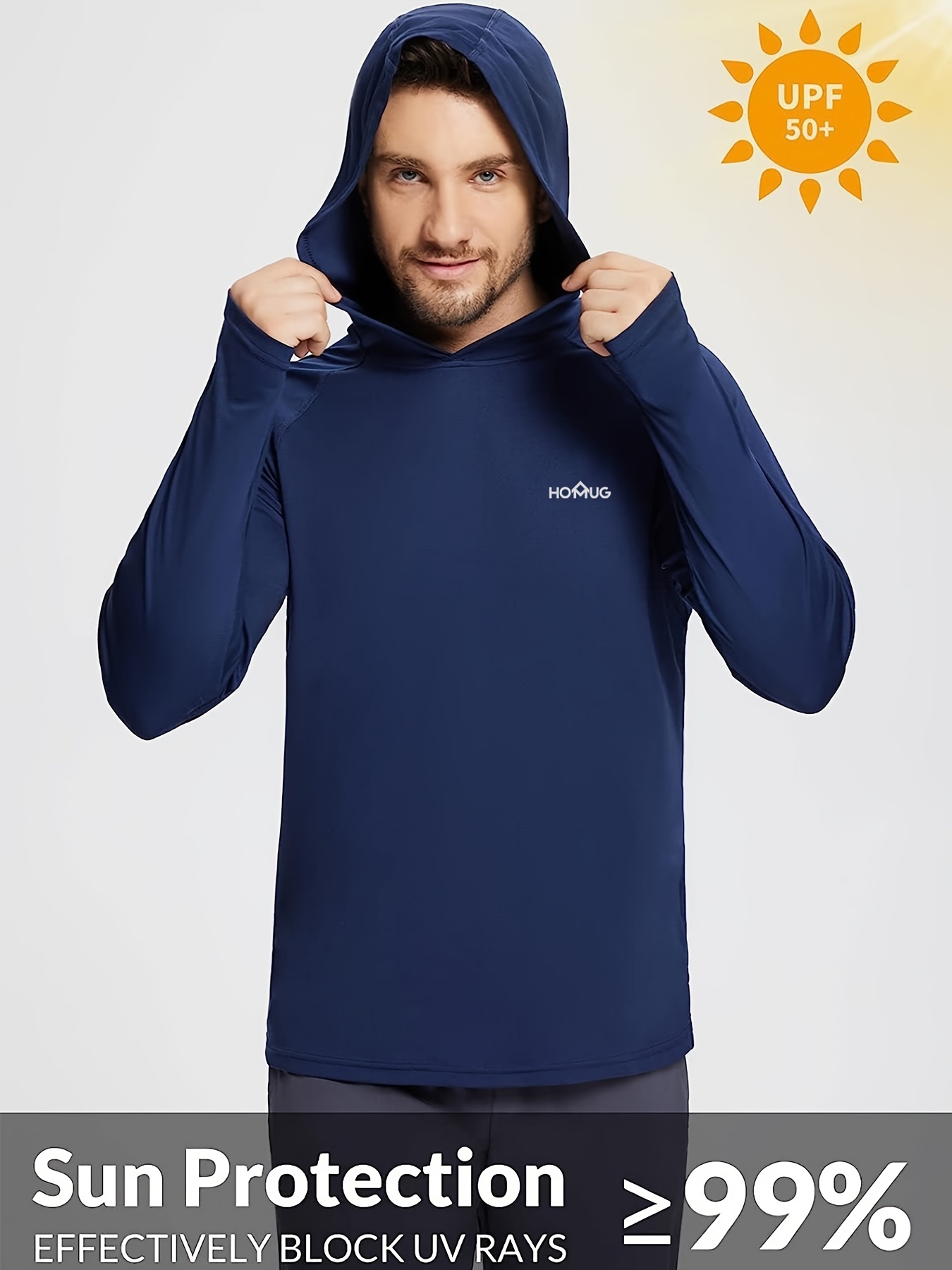 Men's UPF 50 Sun Protection Fishing Hoodie Shirt Long Sleeve SPF Lightweight