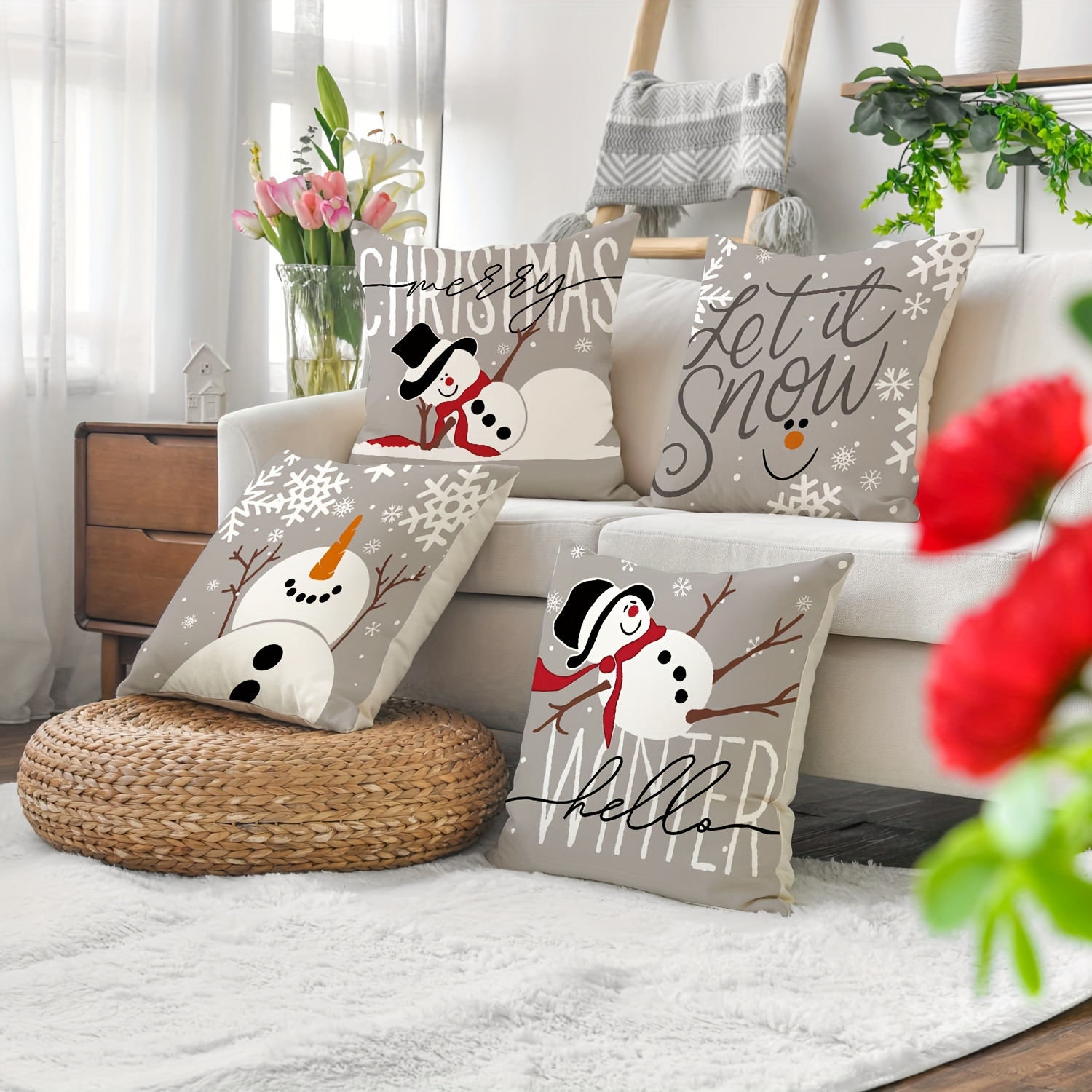 Christmas Snowman Letter Throw Pillow Cover Home Sofa Cushion