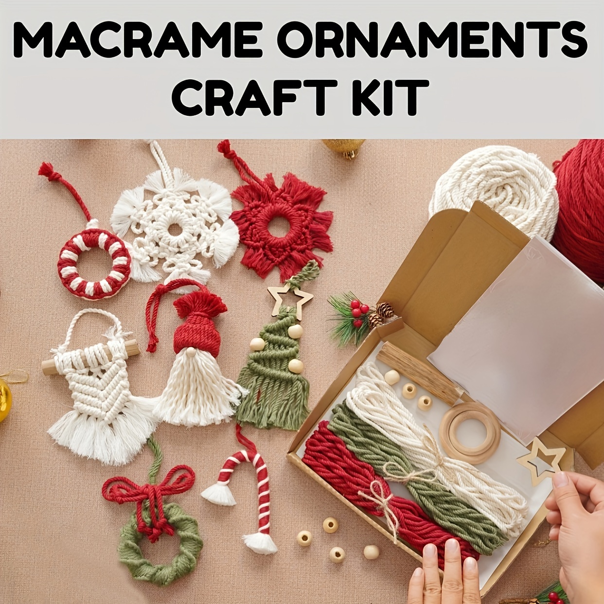 

8pcs/set, Ornament Craft Kit, Macrame Diy Kit, Art Kits For Adults, Home Decor Craft, Macrame Ornaments, Modern Christmas, Rustic Farmhouse, For Family Friends Perfect Holiday Gift