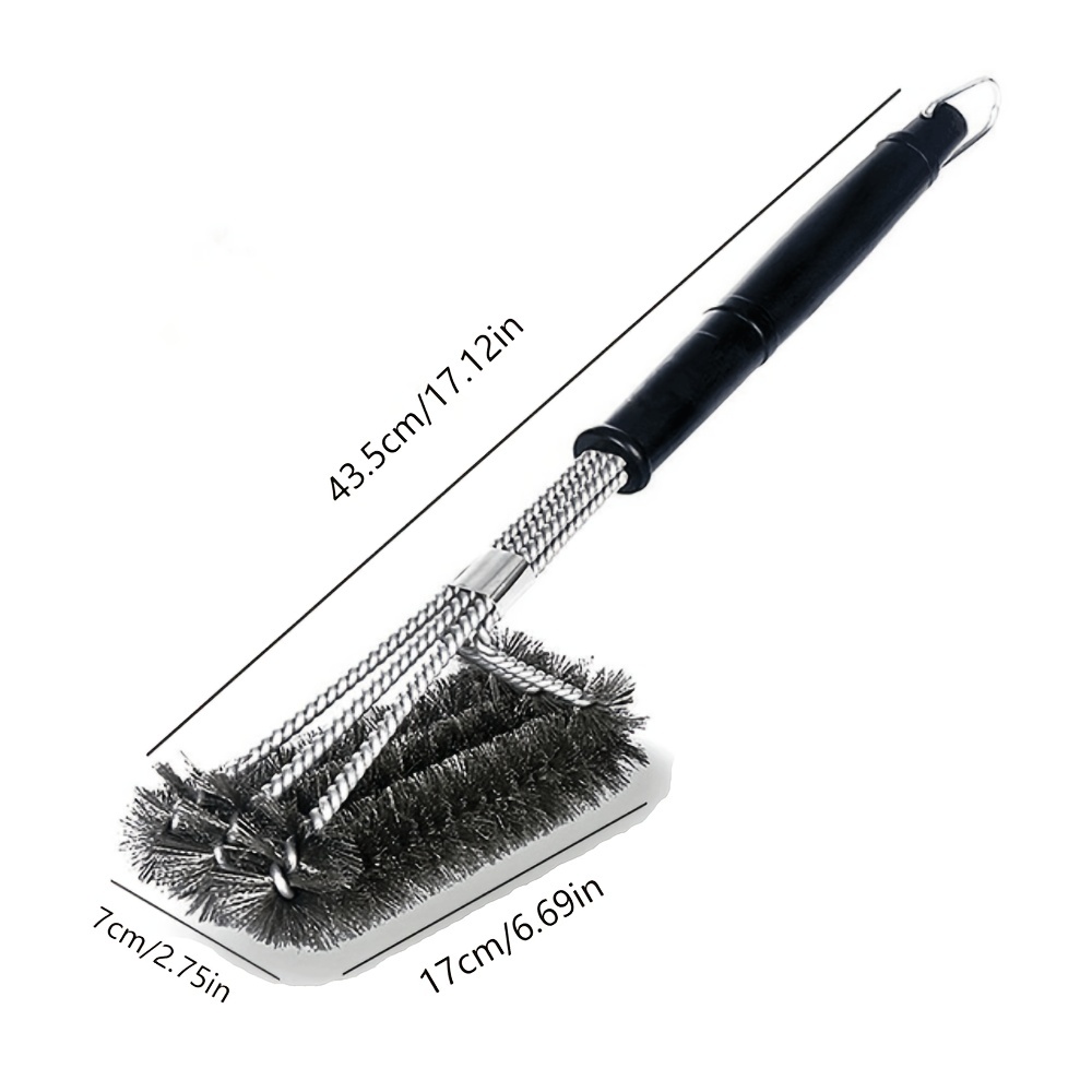 1pc Bbq Grill Brush, Triangular Long Handle Brush, Three-in-one Steel Wire  Brush For Bbq Grill, Suitable For Home, Outdoor Camping And Other Places