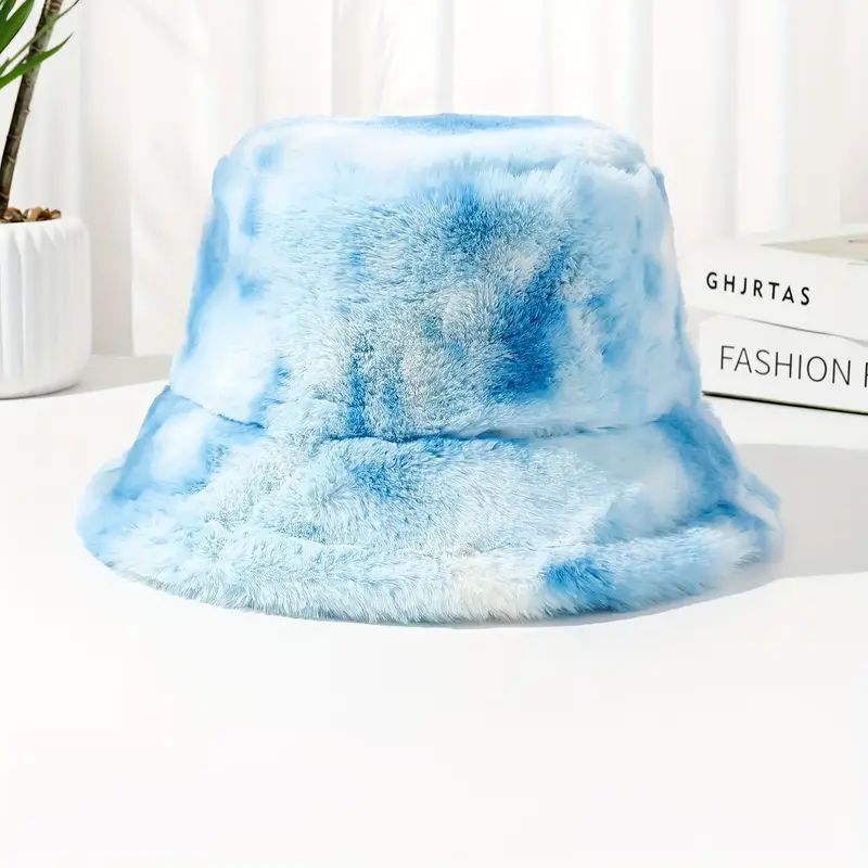 womens tie dye plush fleece bucket hat thick winter fisherman cap with gradient clouds design breathable non machine washable for autumn winter hats casual outdoor wear Product details 5