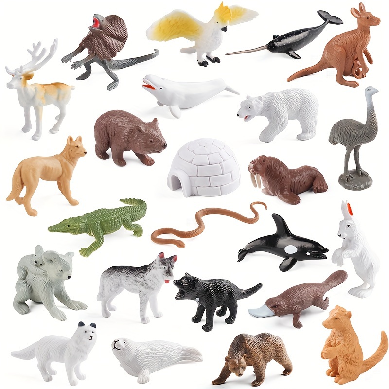 Juego de 10 figuras de animales árticos, figuras de animales polares,  tundra, ciervo, arcitc, zorro, lobo, oso polar, juguetes para niños y  niñas