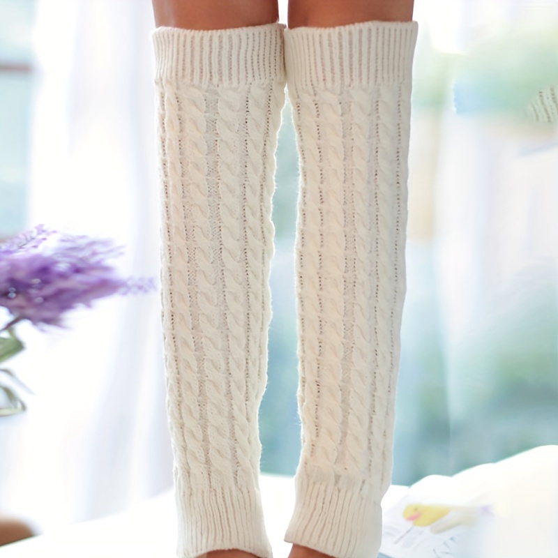 Women's Casual Leg Warmers Plus Size Solid Cable Knitted - Temu Canada