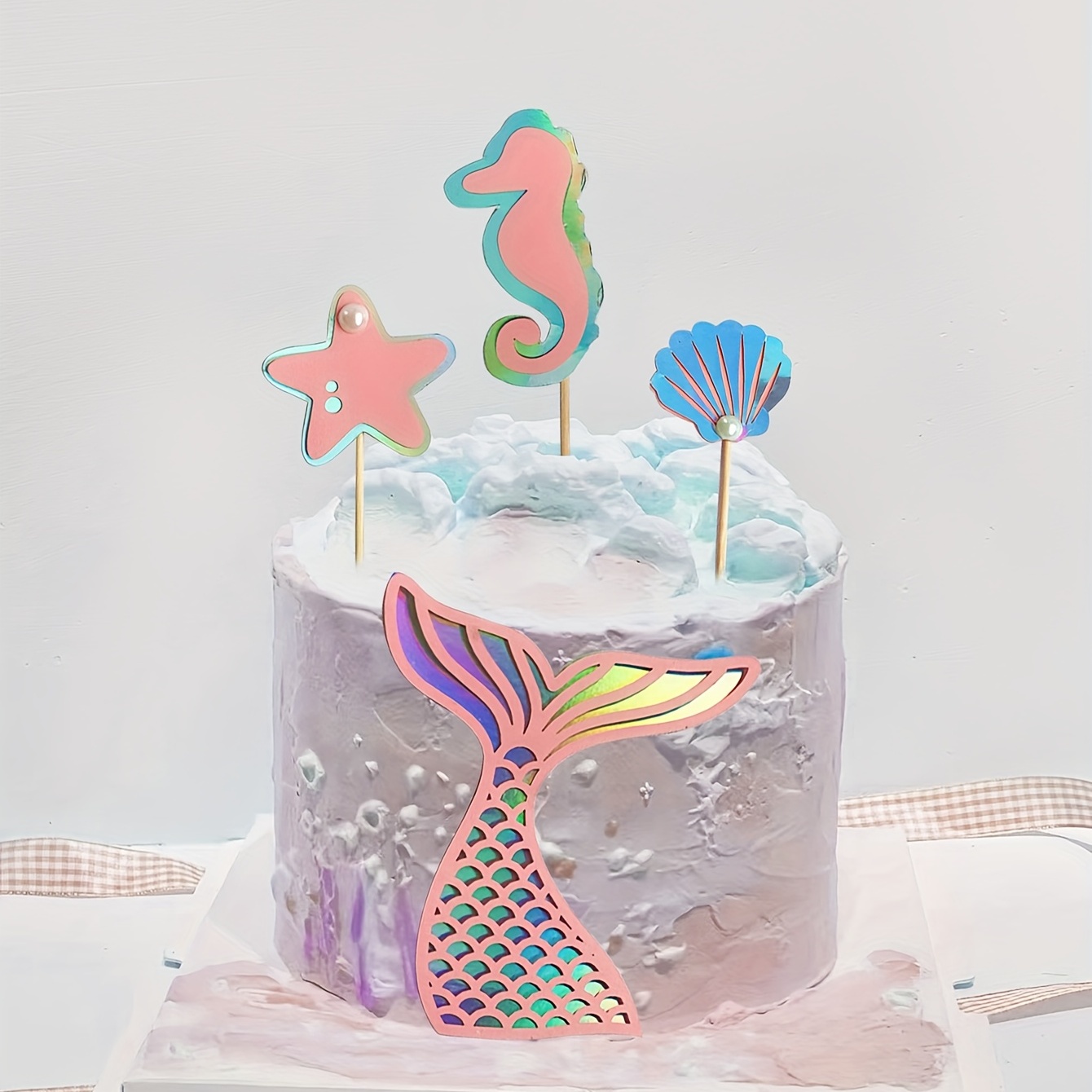 Glitter Mermaid Theme Birthday Cake Topper with Seaweed and Mermaid, Cake  Cupcake Toppers for Girls Mermaid Themed Birthday Cake Party Decorations 