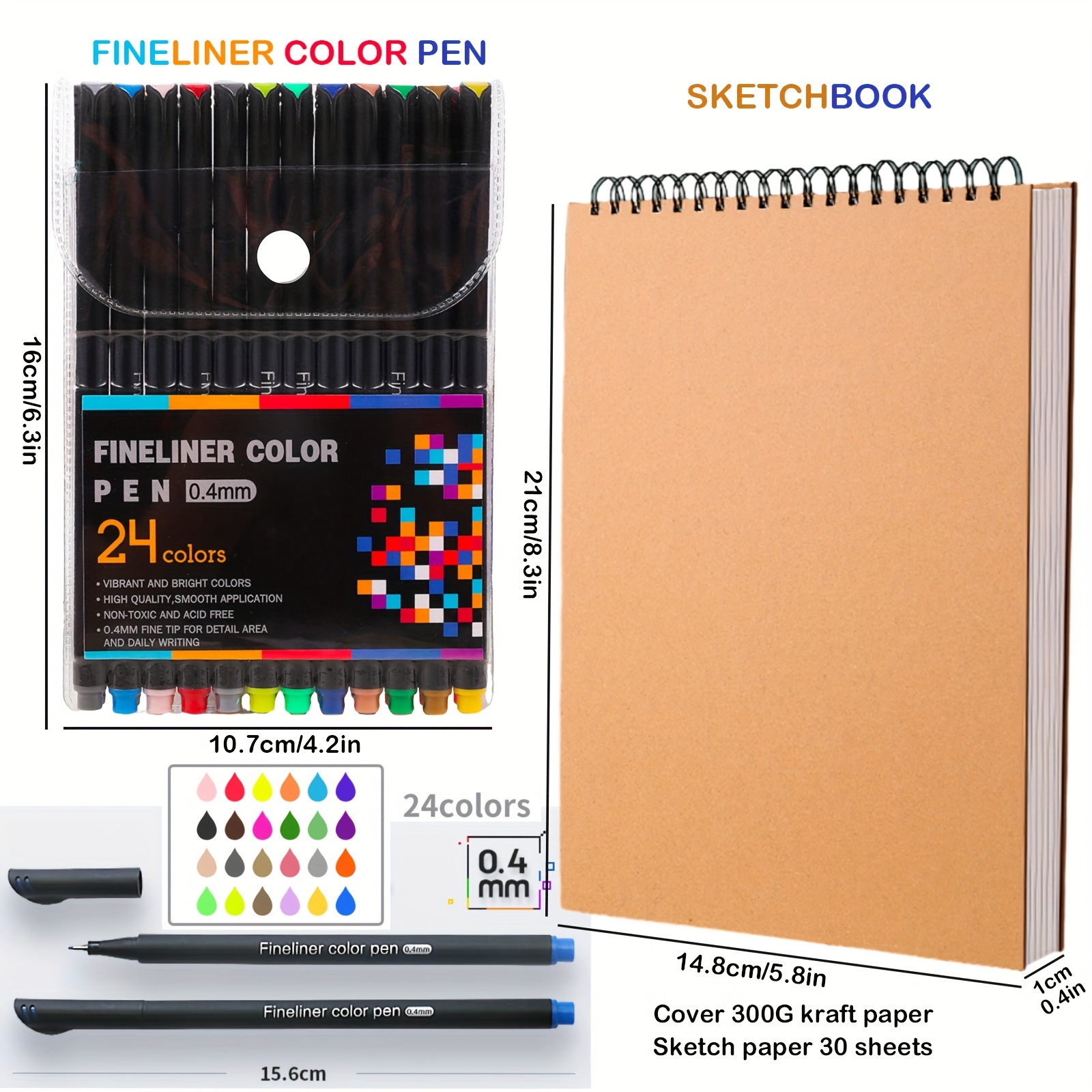 Fineliner Pens Set, Colored Sketch Writing Drawing Pens for Journal