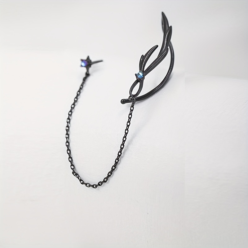 1pc Halloween Christmas Black Feather Earrings, Ear Hanging Ear Clip