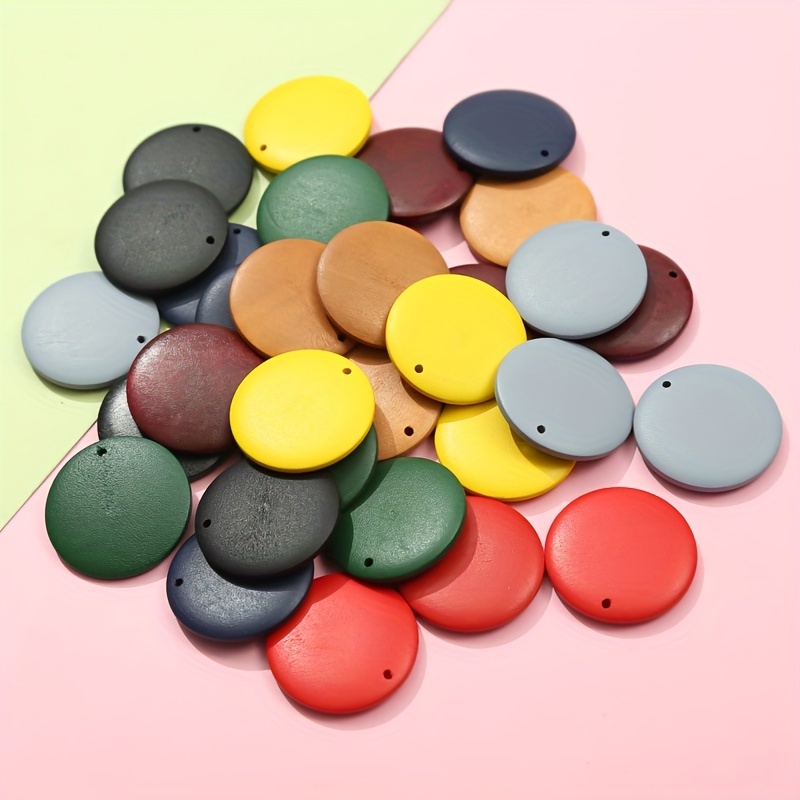 

50pcs Round Retro Solid Wood Color For Diy Earrings Jewelry Accessories