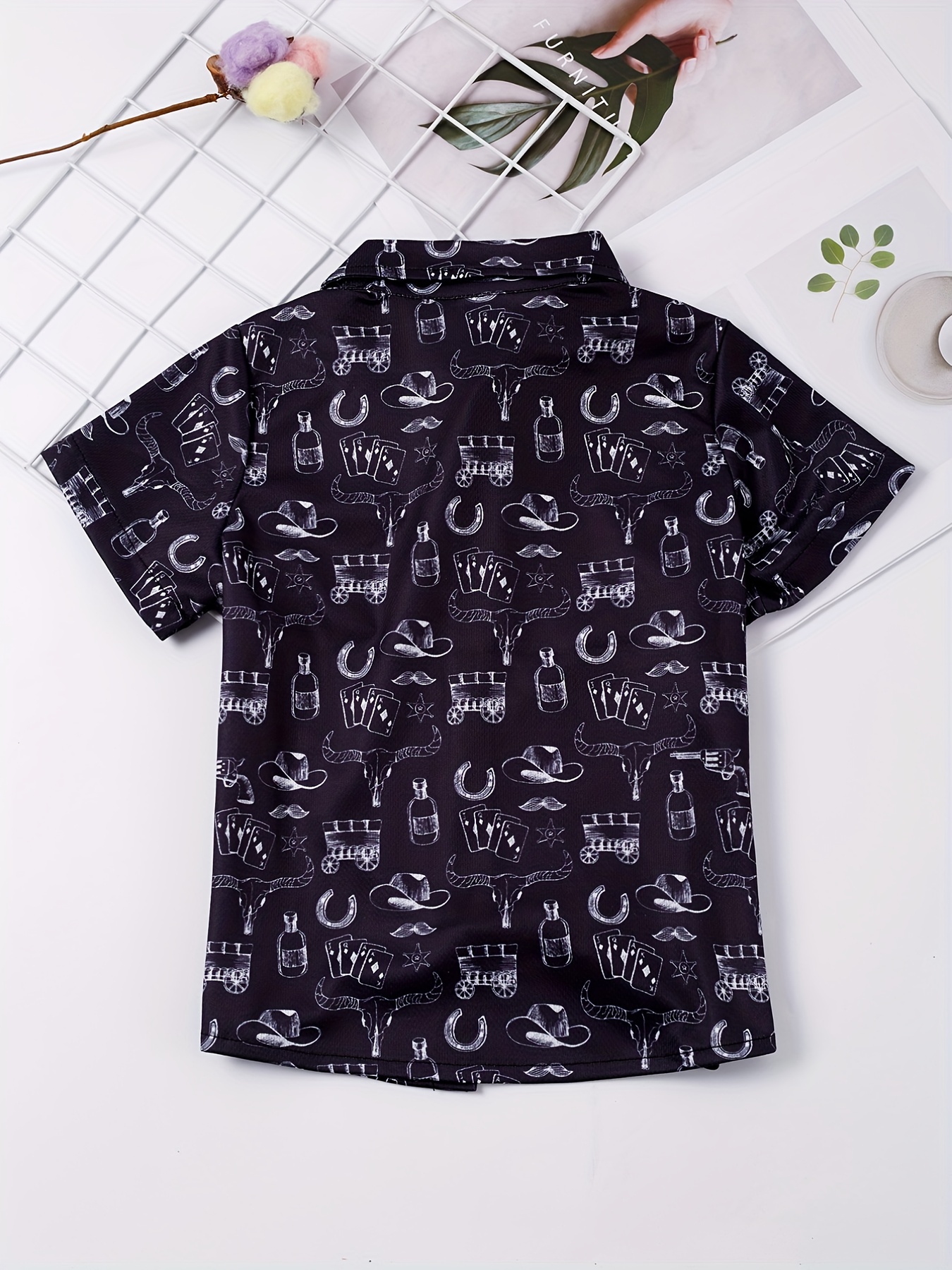 Boys Casual V Neck Short Sleeves Button Up Shirt