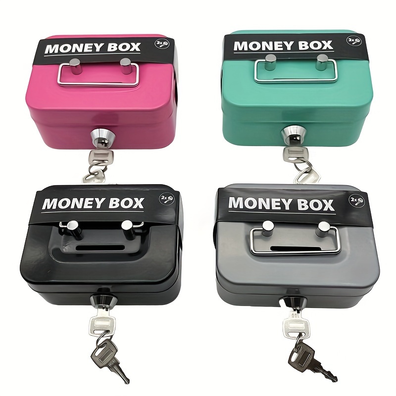 Alcancía para niños, caja fuerte con llave y cerradura de combinación de un  dígito, caja de dinero segura de metal, mini contraseña de papel para