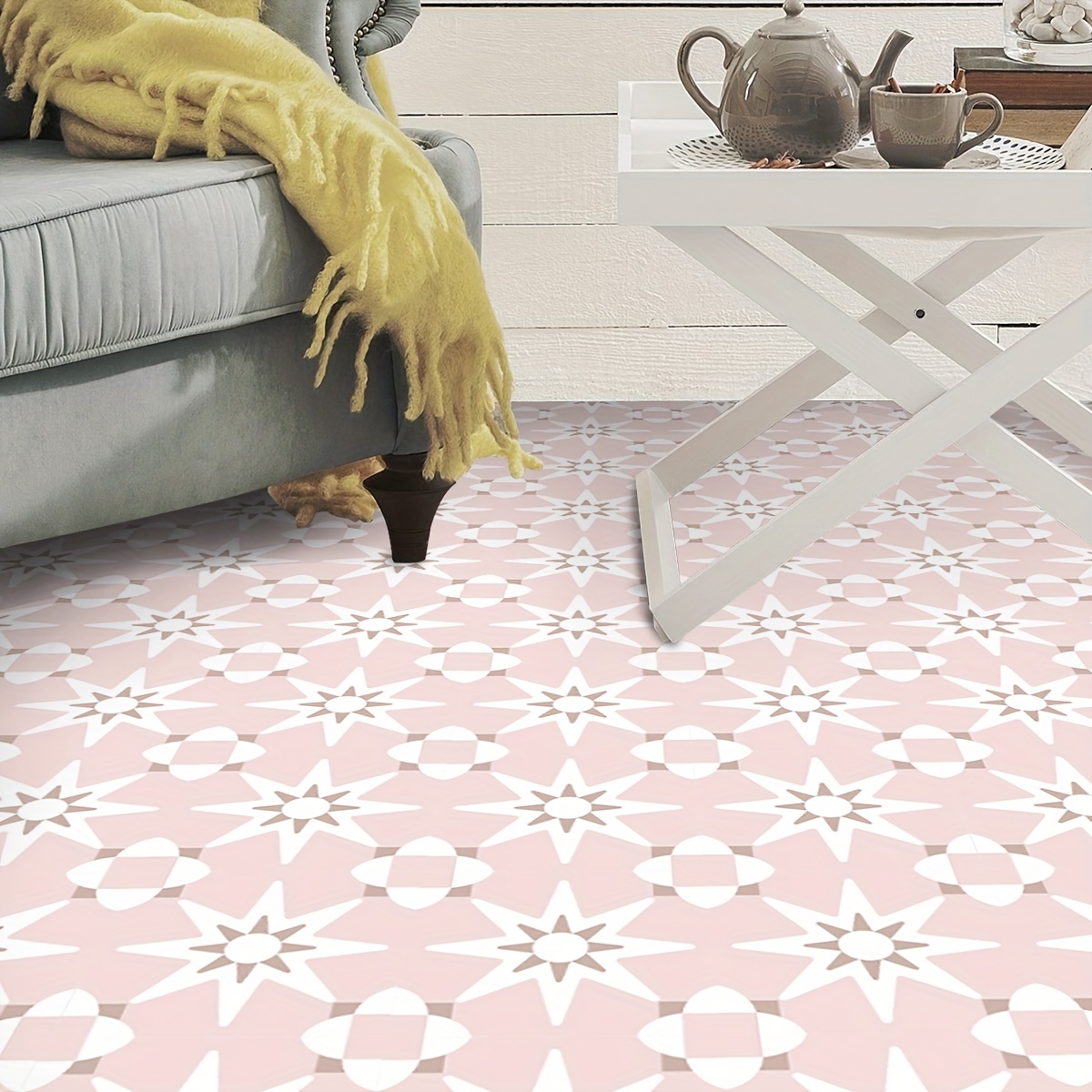 9pcs Pink Printed Floor Stickers Waterproof Anti-slip Home Decoration