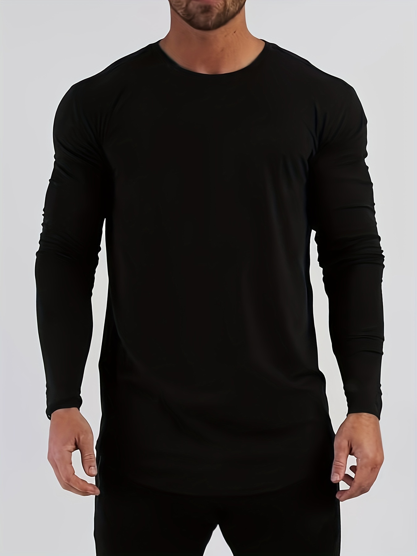 Camiseta de manga larga para hombre, diseño de músculos ajustados