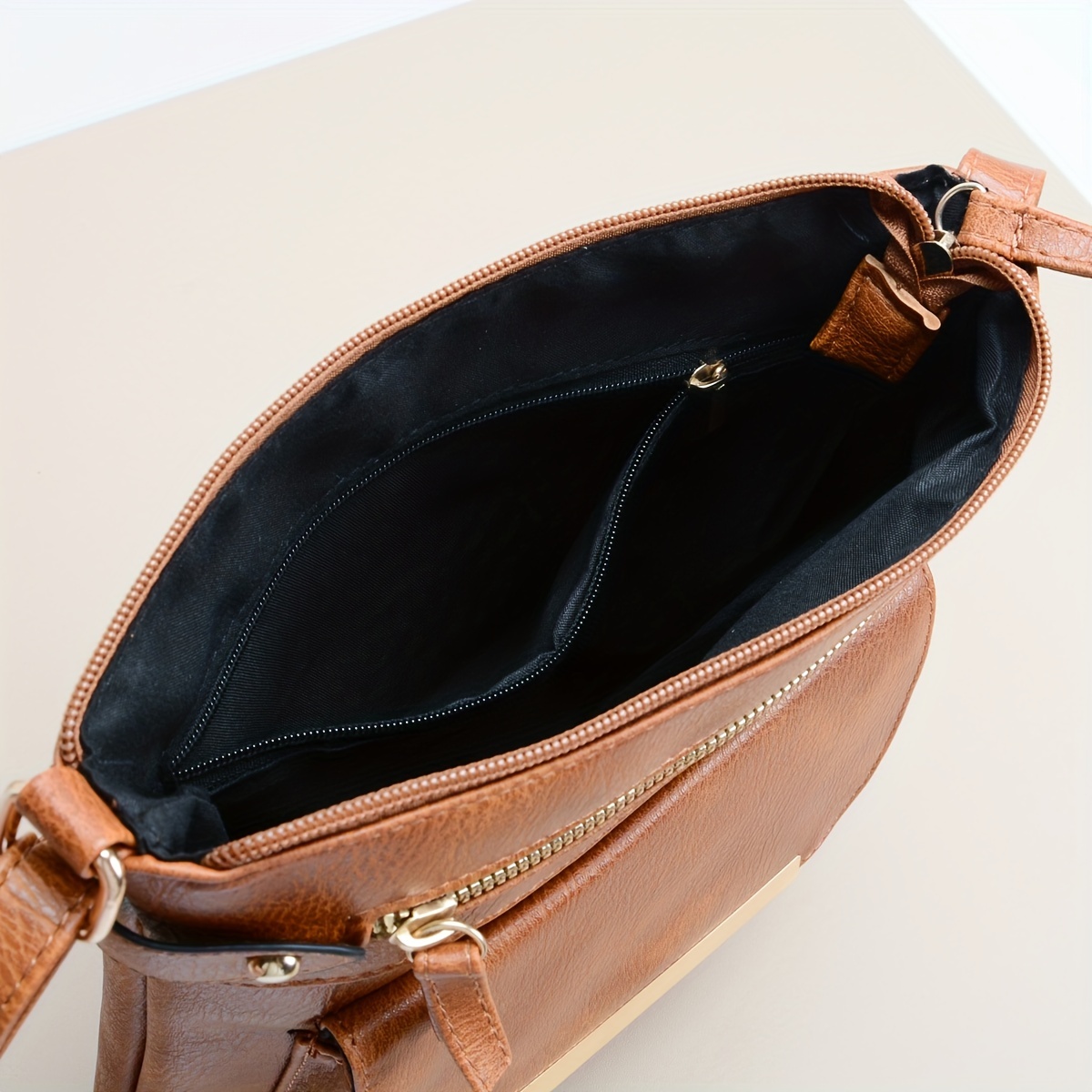 simple zipper crossbody bag pu leather textured bag purse classic versatile fashion shoulder bag