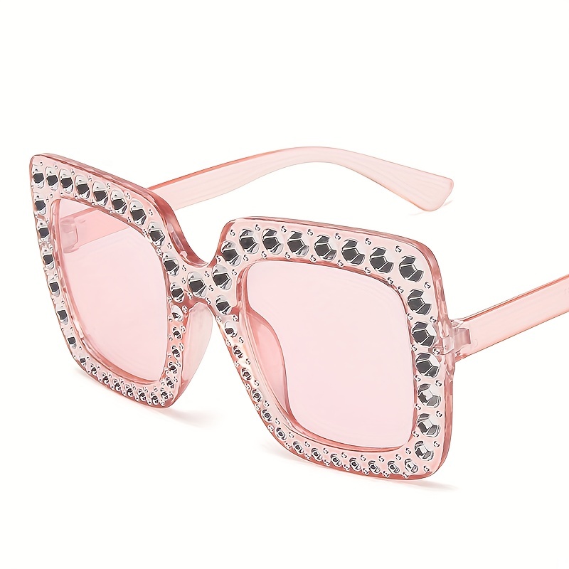 Oversized Square Sunglasses Rhinestone Gradient UV400
