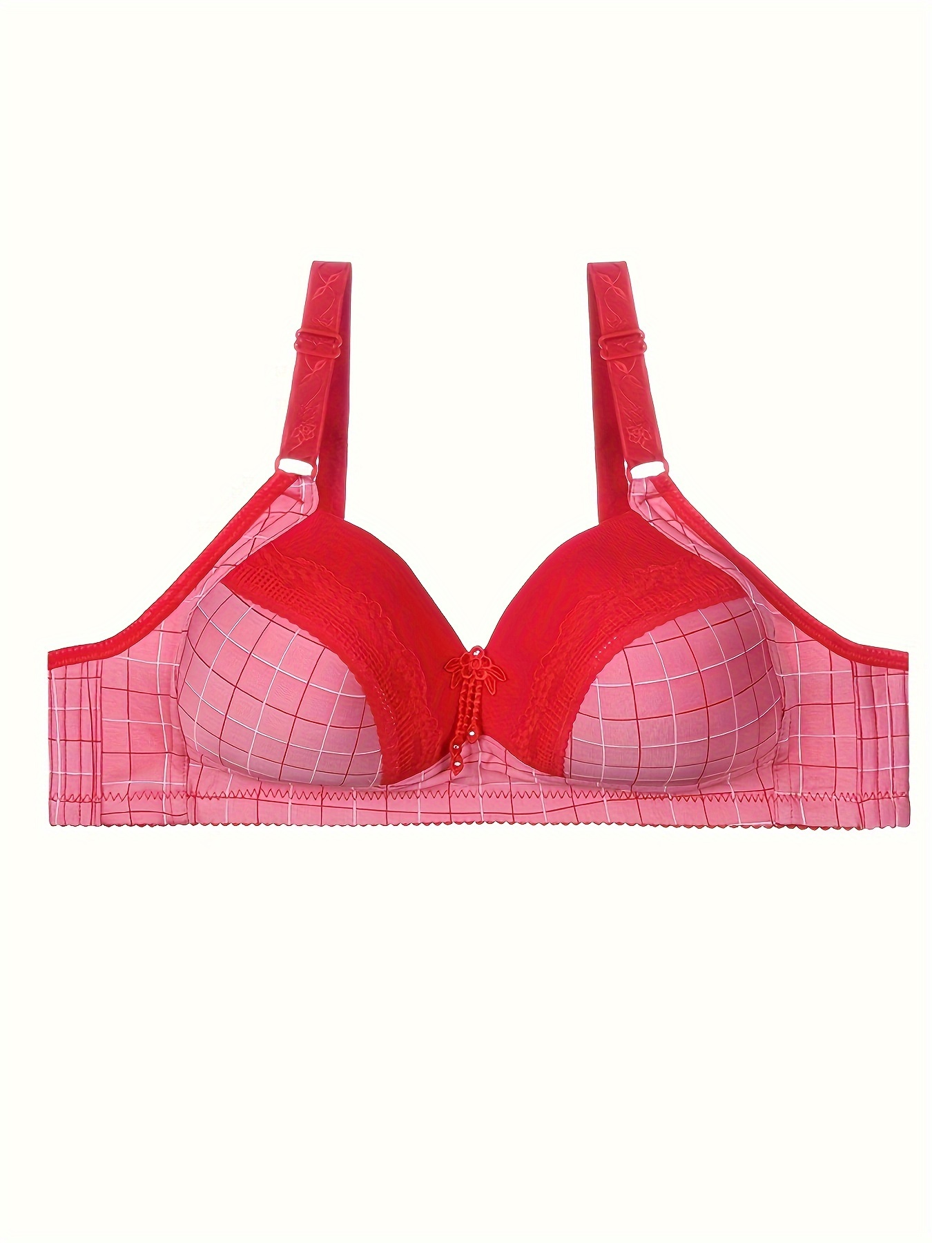 Cheap Women Front Buckle Bra with Plaid Pattern Push Up Padded